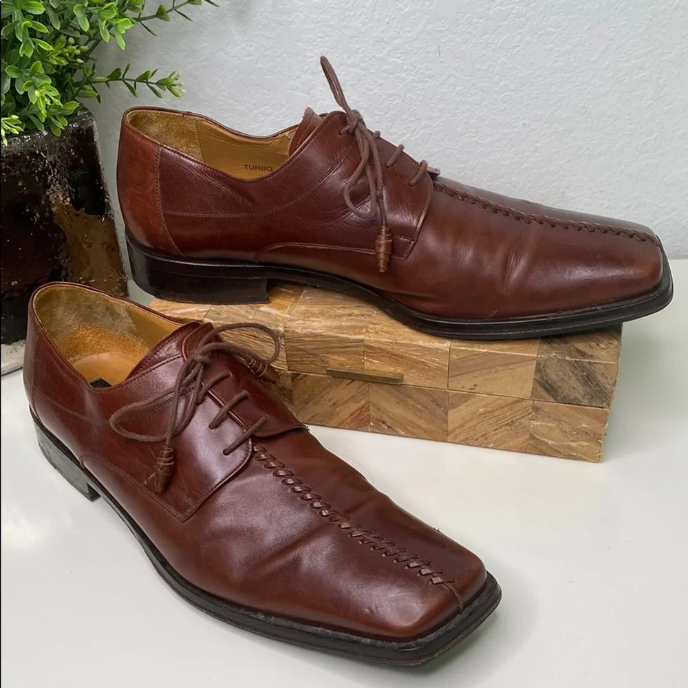 Mezlan Turbo Oxford Dress Shoe Brown Leather‎ Decorative Center Stitch 12US M